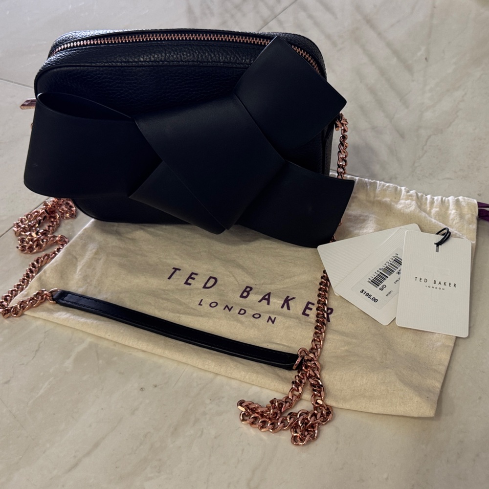 Ted Baker Black Bow Crossbody with Rose Gold Chain